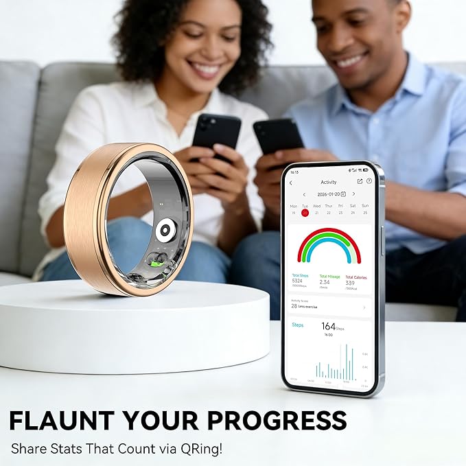 Smart Ring for Women Men,Fitness Ring with 24/7 Activity Tracking,Stress,Sleep Monitoring,No APP Subscription Fees,Compatible with iOS & Android, HarmonyOS Rose Gold, 11#
