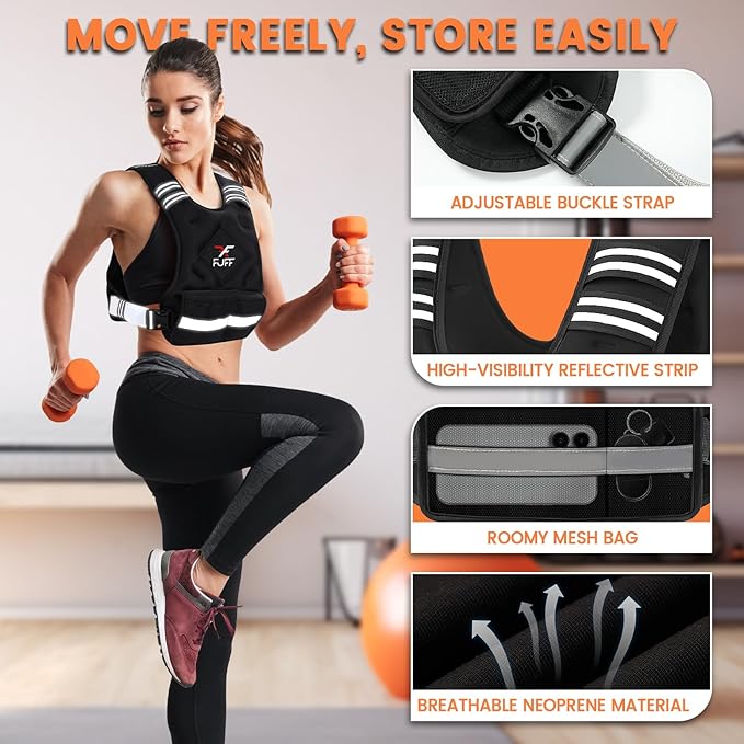 FUFF Weighted Vest Woman, 4-10/11-20/20-32 Lb Adjustable Weight Vest for Women Men, Female Strength Training Body Vest for Walking Exercise Running Workout