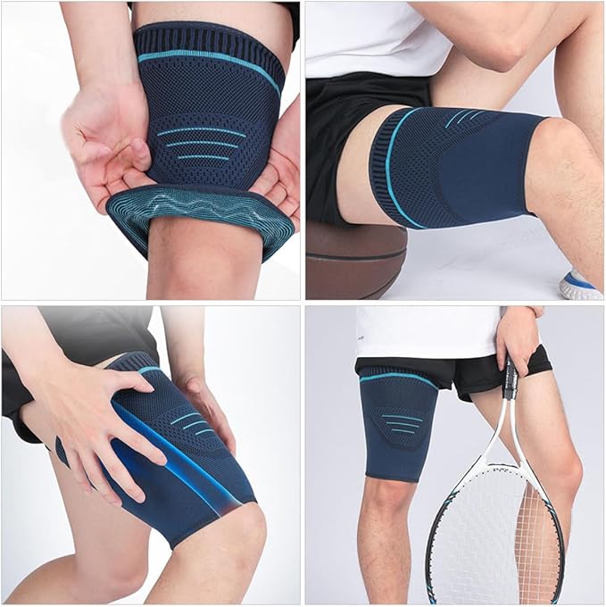 Hemoton 2pcs Compression Thigh Sleeves Leg Wraps Navy Knit Fabric Sports Support for Outdoor Running Basketball Men