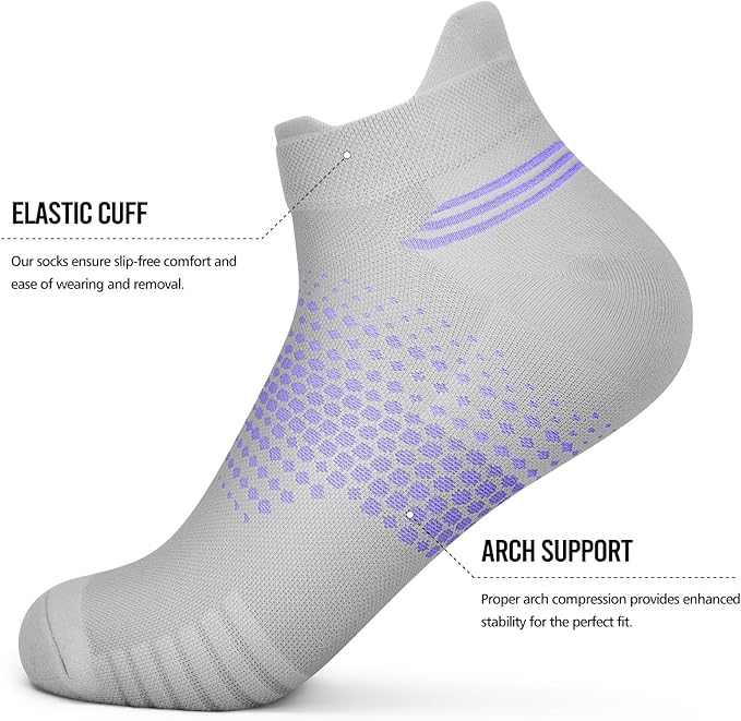 PAPLUS Ankle Compression Socks for Women 6 Pairs, Running Socks with Heel Tab, Cushioned Low Cut Athletic Socks