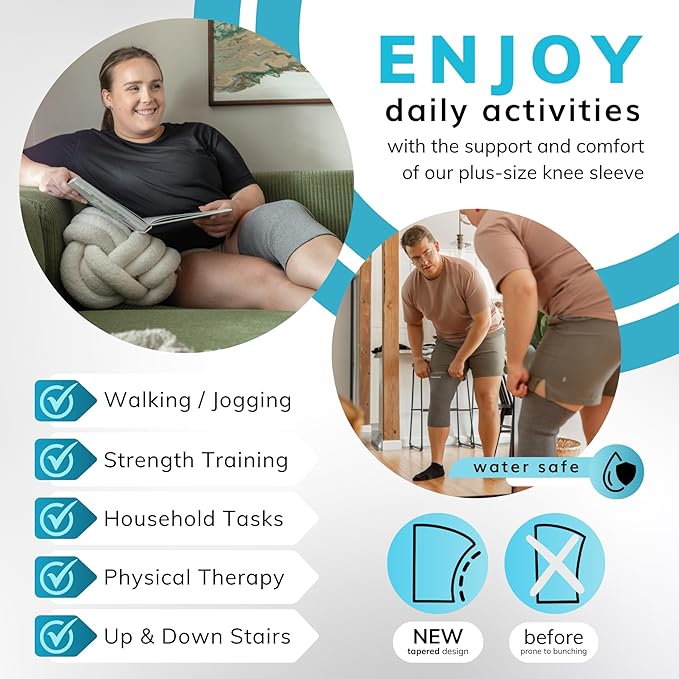 BraceAbility Plus Size Neoprene Knee Sleeve - Knee Compression Sleeve for Large Legs and Big Thighs, Arthritis Joint Pain and Support Knee Brace for Obese - Fits Men and Women (4XL - Gray)