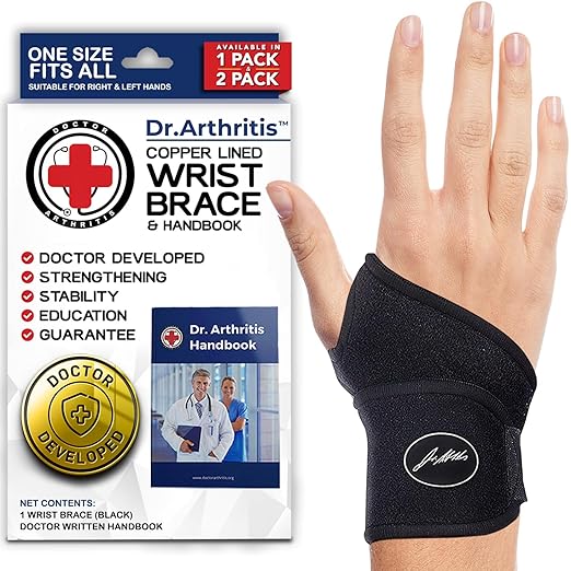 Doctor Developed Wrist Brace, Wrist Wraps for Carpal Tunnel Arthritis, Tendonitis, Hand Support, Ideal for Fitness, Weightlifting - Handbook Included (Wrist Brace 1 Pack)