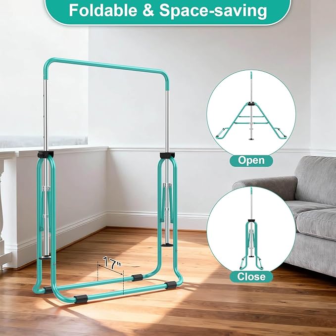 SHIWEI Gymnastics Bar for Kids, Foldable Gymnastic Bar with 5 Adjustable Height, Expandable Training Equipment for Indoor/Outdoor