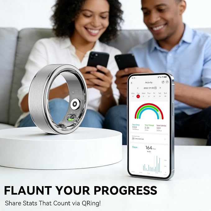 Smart Ring for Women Men,Fitness Ring with 24/7 Activity Tracking,Stress,Sleep Monitoring,No APP Subscription Fees,Compatible with iOS & Android, HarmonyOS Silver, 9#