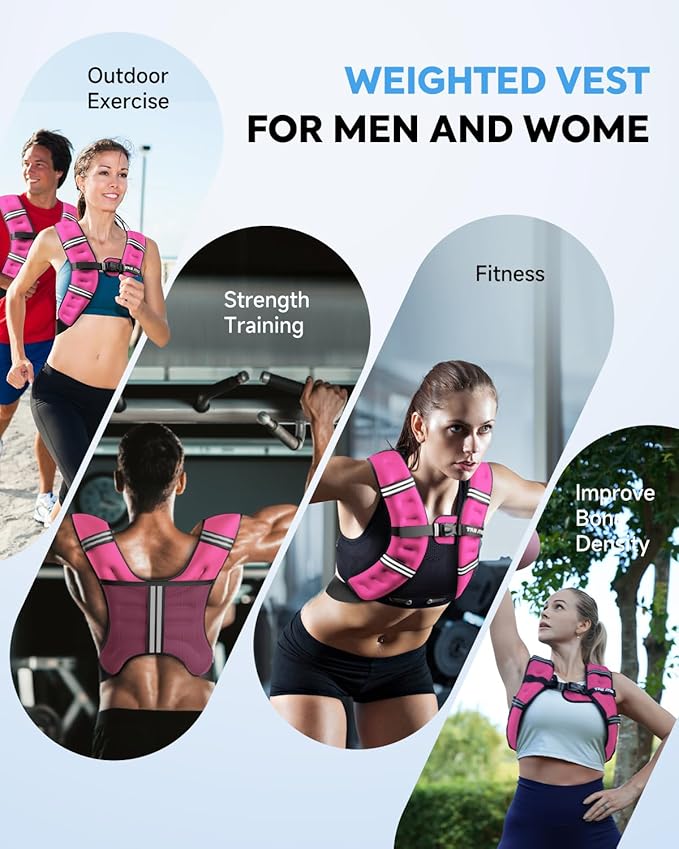Weighted Vest, 6lb/8lb/12lb/16lb/20lb/25lb Weighted Vest Woman with Detachable Phone Pouch, Suitable for Women, Men, Ideal for Workout, Strength Training, Fitness, Running, Weight Loss, Walking