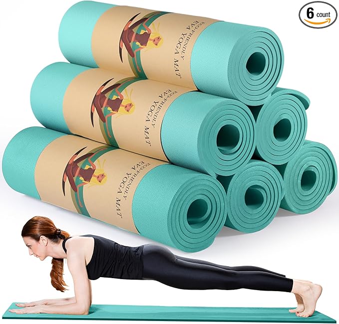 Timgle 6 Pcs 10mm Thick Yoga Mat Bulk 68 x 24 Inches Anti-slip Tear-resistant Exercise Mat Adult Gym Mats for Fitness, Stretching, Workout and Studio, Outdoor Yoga, Pilates