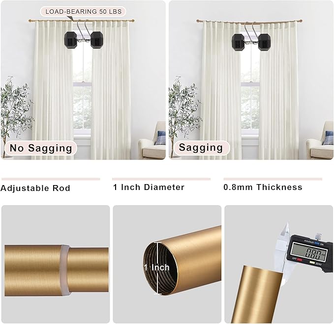 Warm Gold 100-150" Aluminum Disc Wrap Around Curtain Rod with Blackout Capabilities