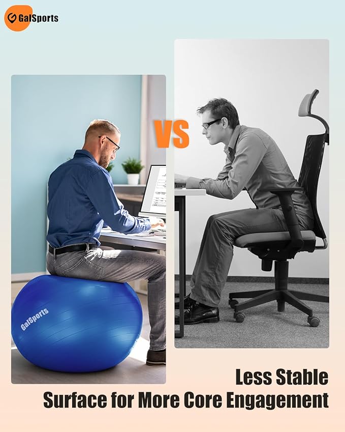 GalSports Stability Ball for Core Training & Physical Therapy – Anti-Burst, Slip-Resistant Yoga Ball for Home Gym, Pilates, Balance & Posture Improvemen