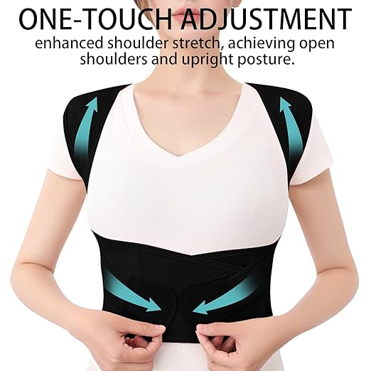 Posture Corrector for Women and Men Plus Size Full Back Support Brace Straightener Scoliosis Spine Upper Back Pain Relief Adjustable Shoulder Instant Posture Corrector with Hunchback (Black, XXX-Large)