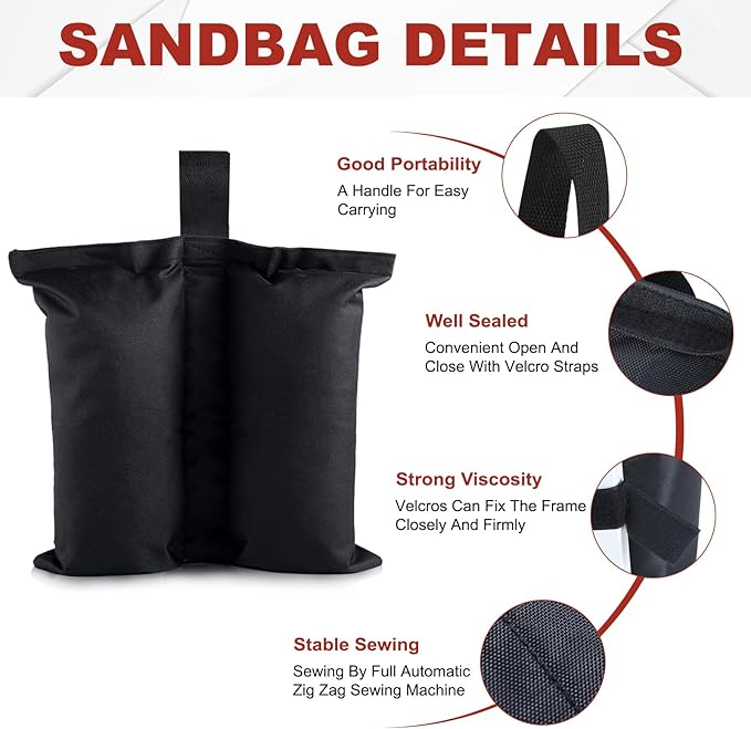 ABCCANOPY Canopy Weights 120 LBS Gazebo Tent Sand Bags,4-Pack Black (Without Sand)