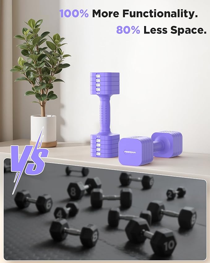 FEIERDUN 5-in-1 Adjustable Dumbbell Set of 2, 12LBS/20LBS Hand Weights for Women, Men, 1s-Adjust Dual-Stable Dumbbell Set for Women Home Gym & Outdoor