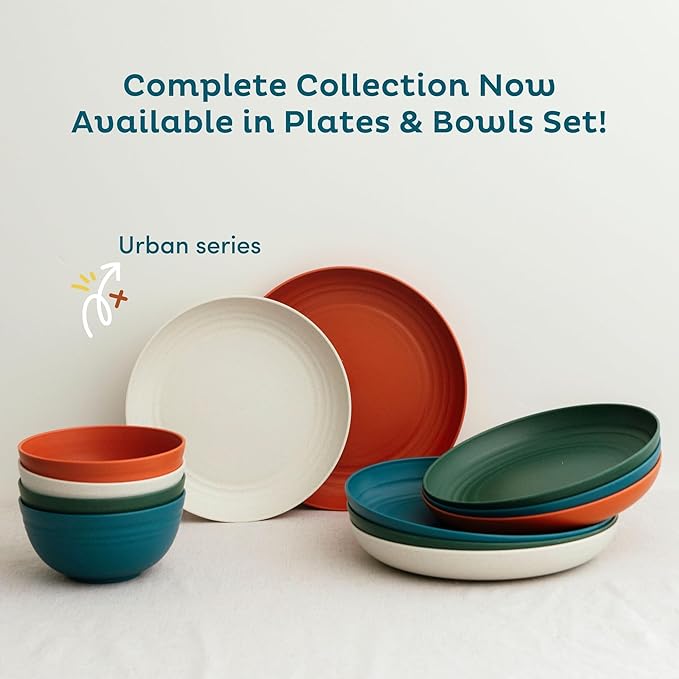 Nook Theory 8-Pack Reusable Wheat Straw Plates Set - Non Toxic and Non Plastic Dinner Plates for Kids and Adults, Lightweight Unbreakable Plate, Microwave Safe and Dishwasher Safe (Mellow 9")