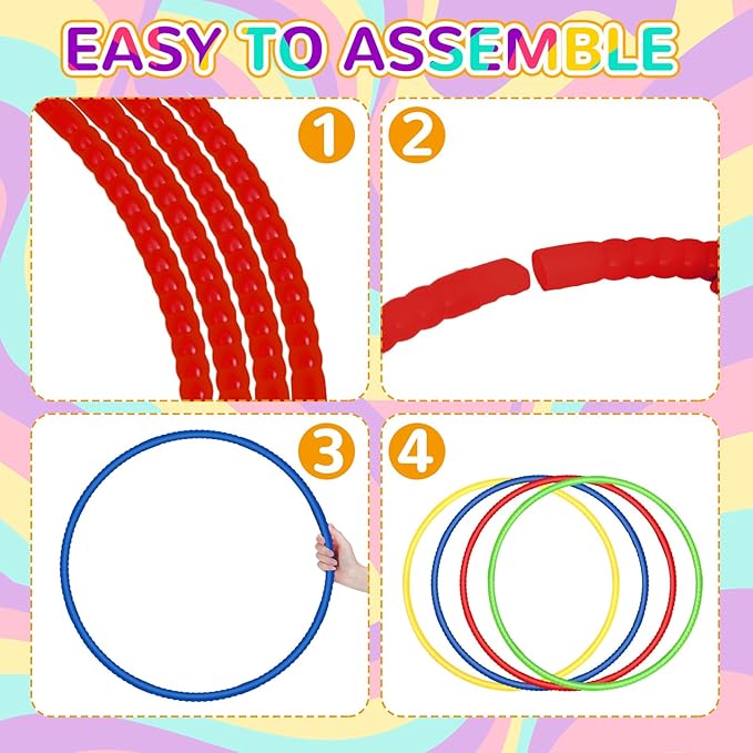 Sratte 8 Pcs Color Hoop Detachable Adjustable Exercise Ring Plastic Hoop for Gymnastics Dog Agility Equipment Party Decor, 4 Colors