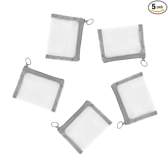 patu Mini Zipper Mesh Bags, 4" x 5", Size S / A7, 5 Pieces, Beauty Makeup Lipstick Cosmetic Accessories Organizer, Small Travel Kit Storage Pouch, Gray