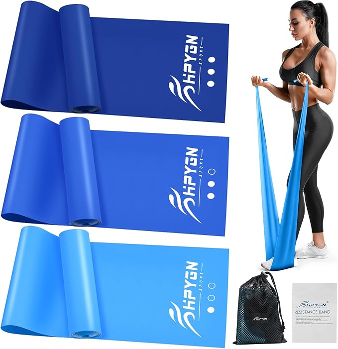 HPYGN 3 Levels Non-Latex Exercise Bands for Physical Therapy & Yoga, Professional Resistance Bands Set for Working Out, Strength Training, Pilates & Rehab, TPE Elastic Stretch Bands for Seniors, Women