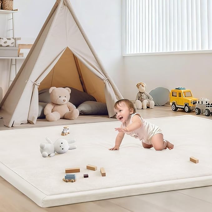 Baby Play Mat for Floor Nursery Rug Muscle Mat Area Rug Playroom Rug 79"x110" Playpen Mat Memory Foam 1.3" Thick Crawling Mat for Babies,Toddlers, Infants, Kids,Cream
