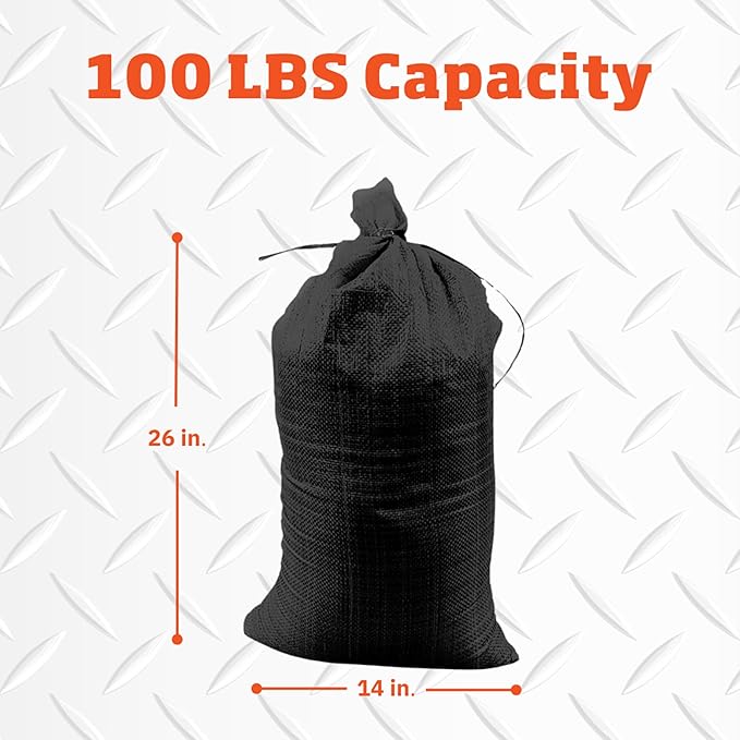 DURASACK Pro Max Heavy Duty Sand Bags for Flooding with 4,000 Hours UV Protection Sandbags for Weight, 100 lbs Capacity, 14x26 in, Black, 50 Count