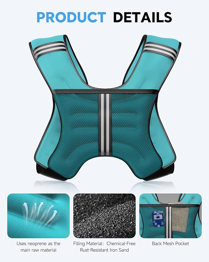 Weighted Vest, 6lb/8lb/12lb/16lb/20lb/25lb Weighted Vest Woman with Detachable Phone Pouch, Suitable for Women, Men, Ideal for Workout, Strength Training, Fitness, Running, Weight Loss, Walking