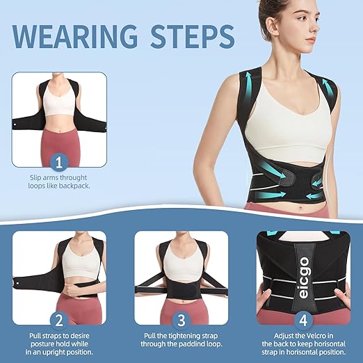 Posture Corrector,Suitable for Men and Women Upper and Lower Back Pain Relief - Scoliosis, Hunchback, Eicgo Adjustable Posture Corrector belt,Comfortable and Breathable Back Straightener (Black, XX-Large)