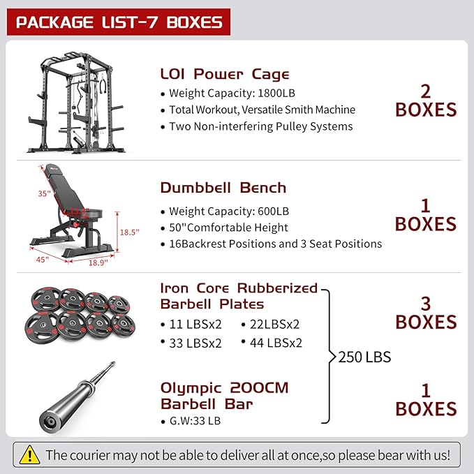Multi-Purpose Squat Rack,Smith Machine Weight Rack Set with Cable Crossover System, Home Gym Power Racks, Power Racks and Packages