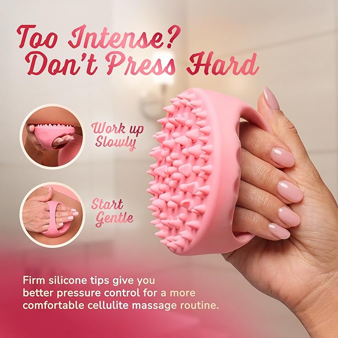 Cellulite Massage Tool & Lymphatic Drainage Massager - Silicone Anti Cellulite Massage Brush for Body Sculpting with Ergonomic Handle - Cellulite Remover for Legs, Thighs and Belly - Pink