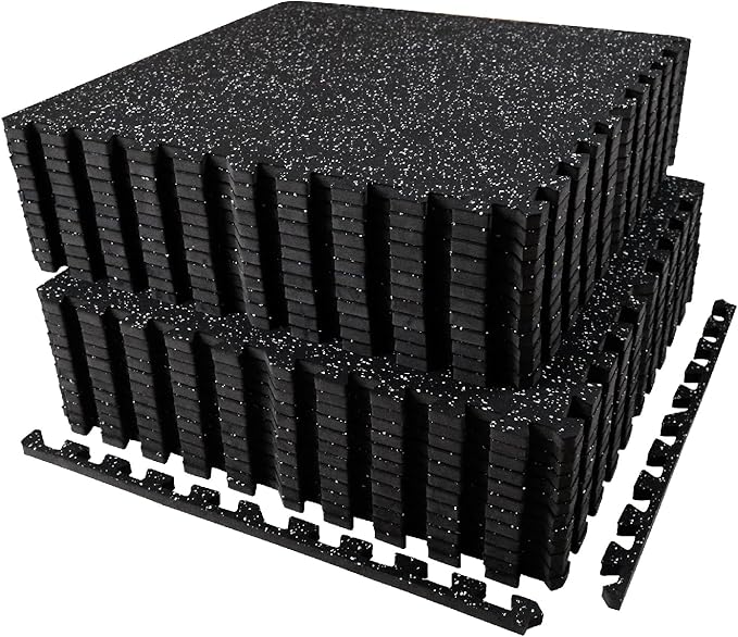 AIRHOP 0.56in Thick 96 Sq Ft Exercise Equipment Mats, 24 Tiles Upgraded Rubber Top with High Density EVA Foam, Large Interlocking Puzzle Gym Flooring for Home Gym, Heavy Weight Workout, 24 x 24in