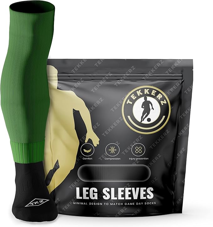 Tekkerz leg sleeve over 20 color variations compatible with grip socks for soccer, football, hockey, rugby athletic socks