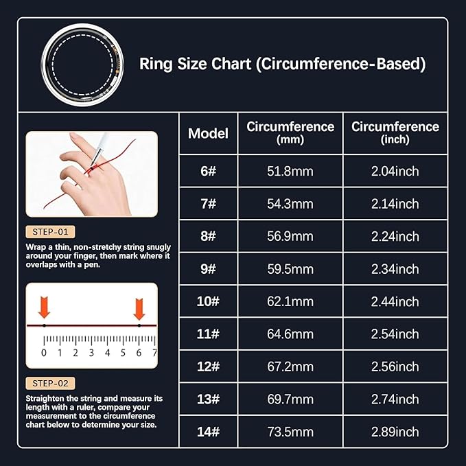 FKGZJF Smart Rings for Women Men, Fitness Ring with Heart Rate, Blood Oxygen, HRV, Stress, Sleep Tracker, Step Tracker, No Subscription Fee, lP68 Waterproof Smart Ring for iPhone & Android (Black 6#)