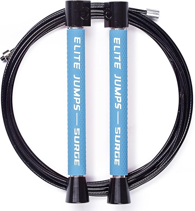 Elite Jumps Surge Professional Speed Rope for Double Unders - Patented Dual Bearing Ultra Light-Weight Handle for Premium Spin Control and Kink-Resistant Cable for fast Speed Jump Rope