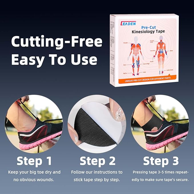IEADEN Precut Kinesiology Tape for Ankle, 20 Pcs - Ankle Support & Stability, Ankle Pain Relief - Waterproof & Elastic, Breathable Hypoallergenic Latex-Free Tape, Pink