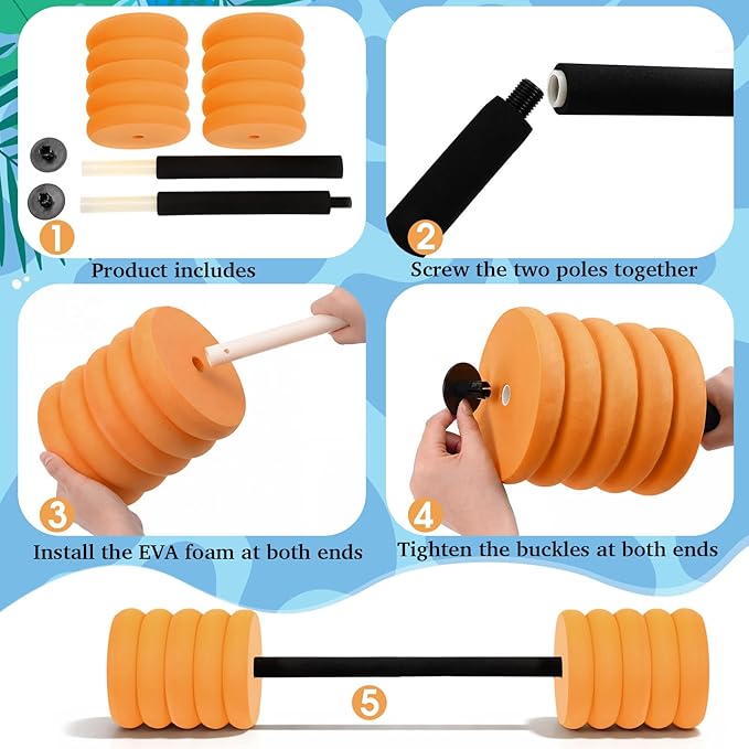 Soulchen 3 Pcs Long Aquatic Exercise Dumbbells Swim Barbells 25'' 29'' 33'' Foam Water Weight Dumbbell Pool Barbells with High Density EVA Foam for Swim Water Aerobics Fitness Loss