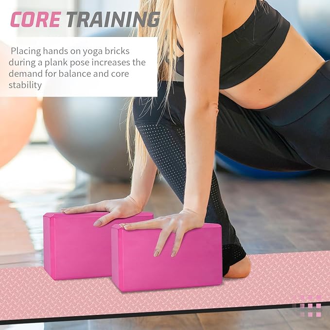 Yoga Blocks 2 Pack 3x6x9IN Foam Block Supportive Latex-Free with Stretch Band, Non-Slip Exercise Blocks for Pilates, Meditation, Balance, Stretching and Deep Poses
