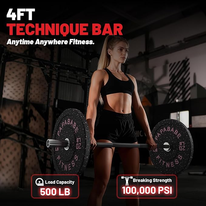 PAPABABE Olympic Barbell, 4ft/5ft/6ft/6.5ft Straight Barbell for Strength Training and Technique Adjusting, 2 inch Womens Olympic Bar with Moderate Knurling For Bench Press, Squats Curls Deadlifts Weightlifting