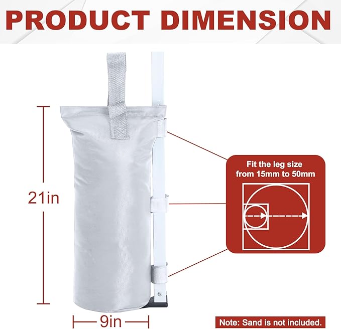 ABCCANOPY Canopy Weights Set of 4-150LBS Sand Bags for Pop up Tent, Weight Bags for Outdoor Gazebo, Trampoline, Pergola, White (Without Sand)