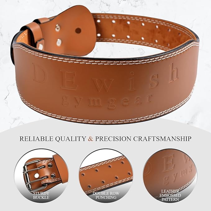 Leather Gym Fitness Belt, 4" & 6" Padded Lumbar Back Support, 10 Adjustable Holes for Weightlifting Powerlifting Bodybuilding Deadlift Squat Workout Strength Training
