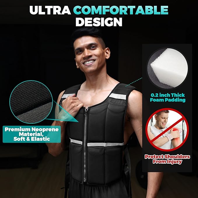 Adjustable Weighted Vest for Men, 45lb/35lb/19lb Rucking Vests for Women Walking with Zipper/16pcs Silicone Weights, Strength Training Workout Vest for Running GYM Home, Removable Reflective Strips