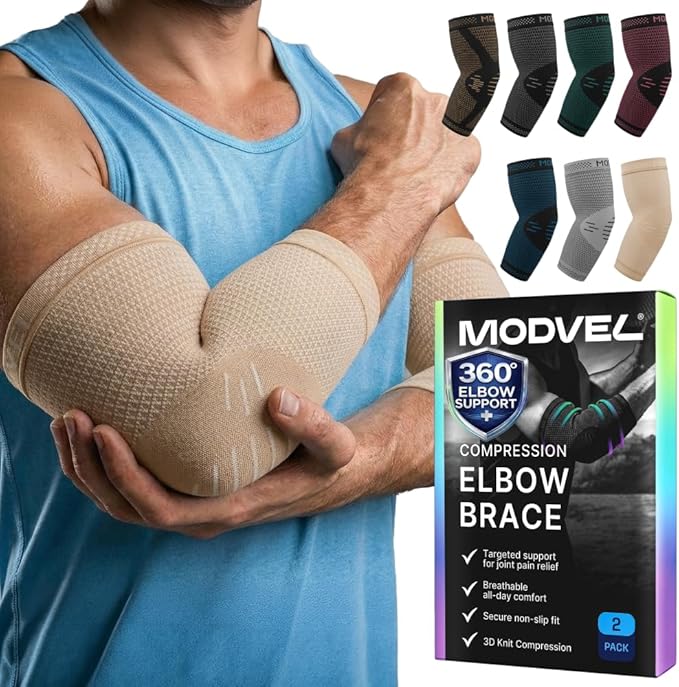 Modvel 2 Pack Elbow Brace for Tendonitis and Tennis Elbow Brace for Women and Men, Elbow Compression Sleeve for Pain Relief and Recovery – Elbow Sleeves Weightlifting Men, Sports & Workout, Arm Brace