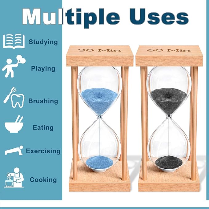 2 Minute Sand Timer, 2 Min Wood Small Hourglass Timer, Black Sand Clock, Two Min Wooden Hour Glass for Classroom, Sandglass, Reloj De Arena Decorativo, Home, Office, Game, Gift