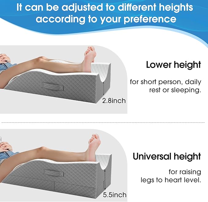 TranquilRelax Elevation Pillows for Leg After Surgery, Memory Foam Adjustable Leg Wedge Pillow for Injury or Rest, Ankle Pillow for Sleeping Blood Circulation Grey