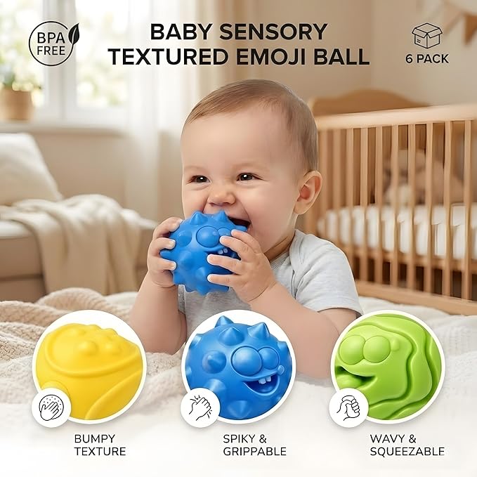 Baby Sensory Balls for 6-12 Months, 6PCS Textured Infant Toys, Soft Montessori Grasp Ball Set for Baby Development, Fine Motor Skills, Colorful Early Learning Gift
