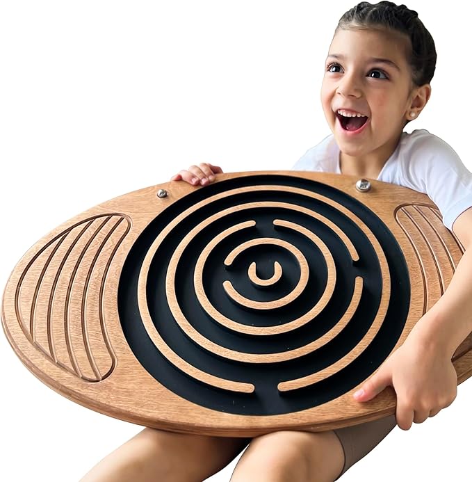 Wooden Balance Board with Labyrinth Maze 23"x14" – Core Strength & Coordination Trainer for Physical Therapy, Fitness & Rehabilitation | Natural Beech Wood, Holds 400 lbs