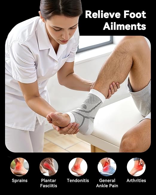 3 Pairs Ankle Brace for Women & Men,[Upgraded Ultra Breathable] Plantar Fasciitis Socks,Ankle Compression Sleeve for Achilles Tendonitis Relief, Heel Pain,Foot Pain and Swelling in Ankle Support (Black + White + Grey,Medium)