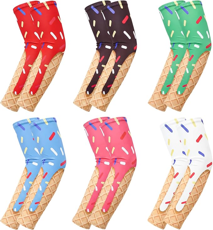6 Pairs Ice Cream Drip Baseball Arm Sleeve Youth Baseball Elbow Compression Sleeve Kids Sport Gift