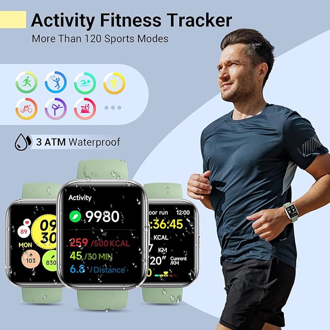 Quican Smart Watches for Women/Men, Smart Watch for Android Phones & iPhone, Fitness Watches for Women with Alexa, Call & Notification Alerts, Tracks Heart Rate/Sleep Smartwatches (Green, 1.8 inches)