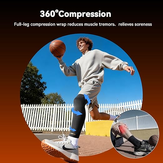Copper Leg Compression Sleeve for Men & Women [360° Full Compression & Copper Infused] Knee Stabilizer Brace for Meniscus Tear, ACL, MCL, Arthritis & Joint Pain Relief, Calf & Thigh Support for Running