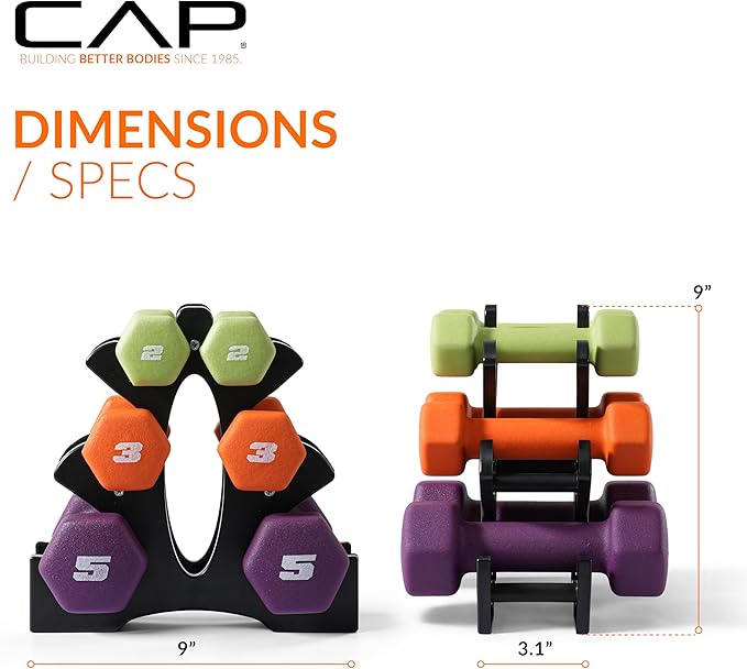 CAP 20 LB Set of Neoprene Dumbbells with Rack | 2, 3, 5 LB pairs