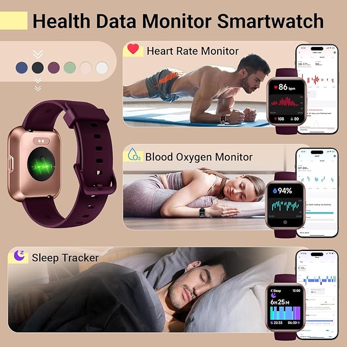 Smartwatch for Women, Compatible with Android & iPhone, 1.8'' Fitness Tracker Watch with Alexa, Call & Notification Alerts, Heart Rate & Sleep Monitor, 120 Sports Modes, Waterproof Watch for Women