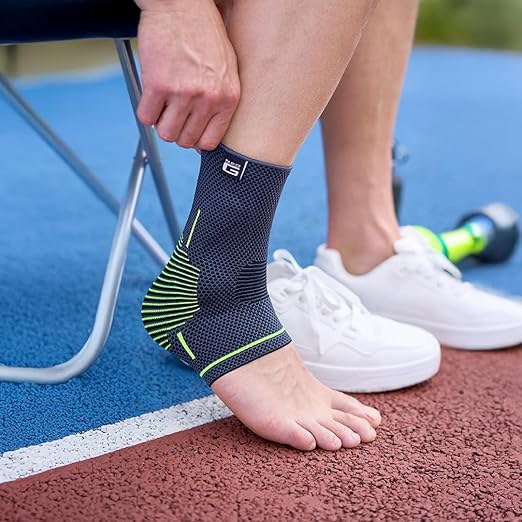 Neo-G Ankle Brace Ankle Compression Sleeve with Silicone Joint Cushions – Sprained Ankle Support for Men and Women – Breathable Targeted Compression for Sports and Daily wear - Active Plus (Large)