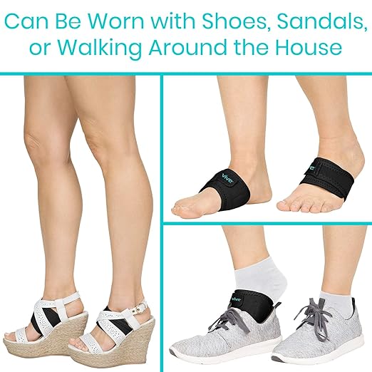 Vive Foot Arch Support Brace (Pair) - Wrap Corrector for Flat Feet, Plantar Fasciitis, Pain Relief, Fallen Arches - Compression Sleeve Strap, Gel Bands Inserts for Women & Men - Wear Under Socks