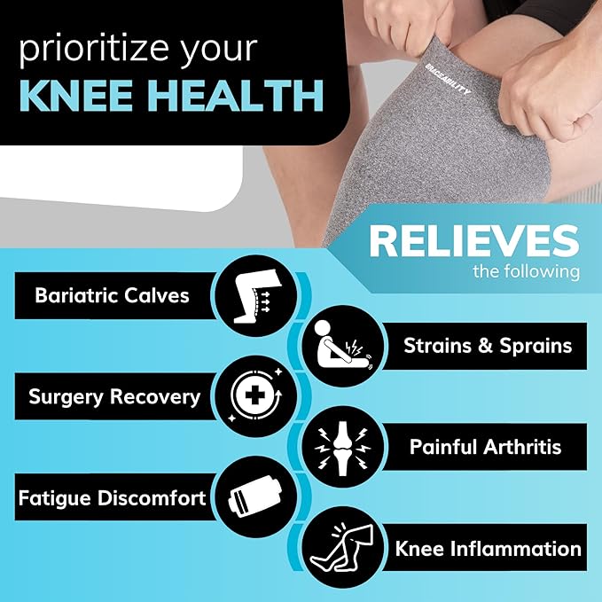 BraceAbility Plus Size Neoprene Knee Sleeve - Bariatric Knee Compression Sleeve for Large Legs and Big Thighs, Arthritis Joint Pain Support Knee Brace for Obese - Fits Men and Women (5XL - Gray)